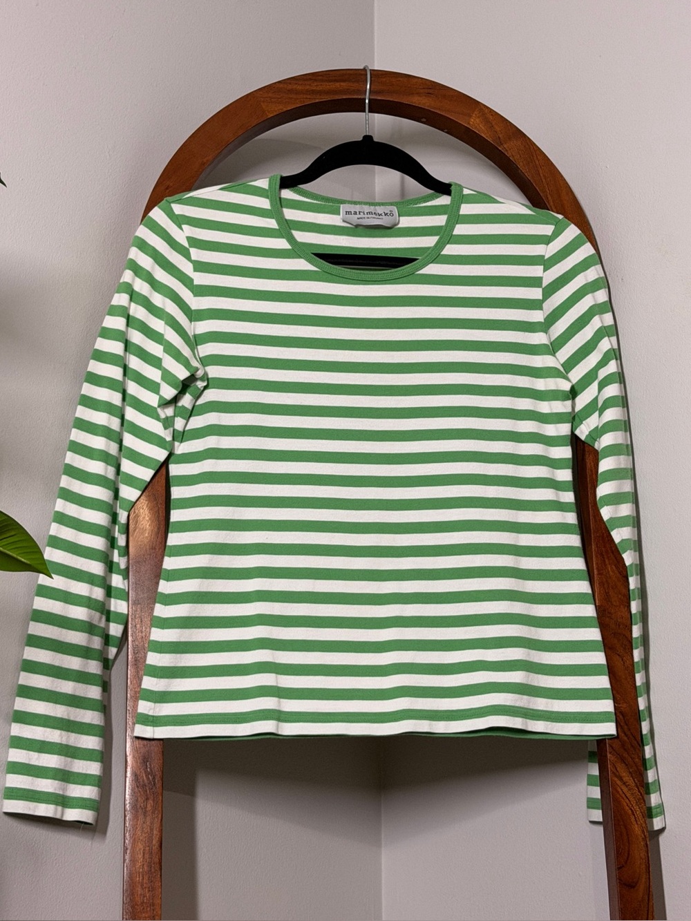 Marimekko SMALL Green White Striped 100% Cotton Long Sleeve Shirt